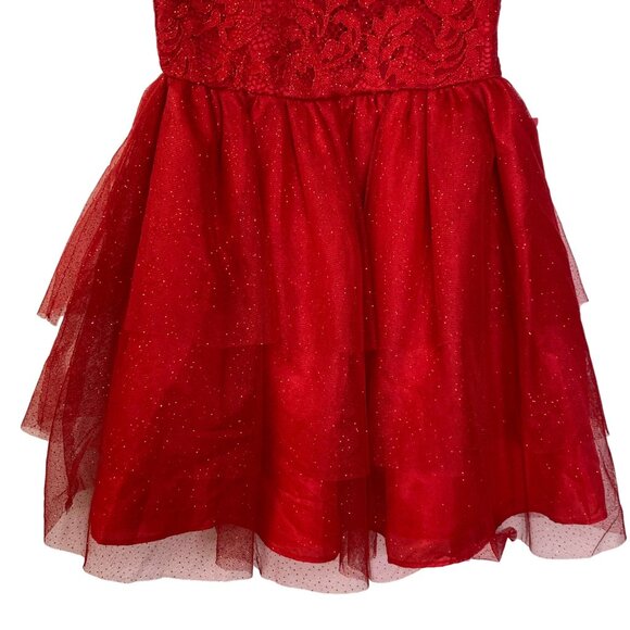 Rare Editions Girls Red Glitter Lace Tulle Dress With Cap Sleeves XL‎ 14-16  NWT - Picture 7 of 13